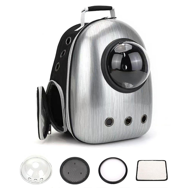 2022 1pc novo portátil transparente espaço cápsula gato mochila ir para fora ombro cão mochila acessórios de roupas: Silver gray