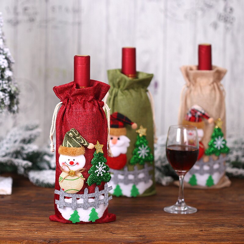 Christmas theme Bottle Wine Cover Bag,Snow Man Wine Bottle Wrapper Xmas Home Decor