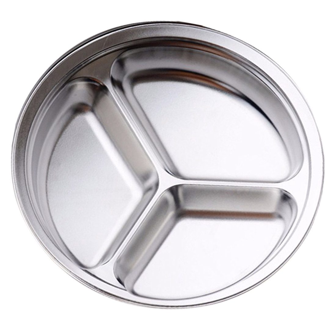 Stainless Steel 3 Sections Round Divided Dish Snack Dinner Plate Diameter: silver 26cm
