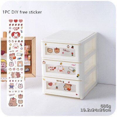 MINKYS Kawaii ABS Drawer Desktop Organizer Desk Storage Box With DIY Free Sticker School Stationery Accessories: 19cm x 24cm x 26cm
