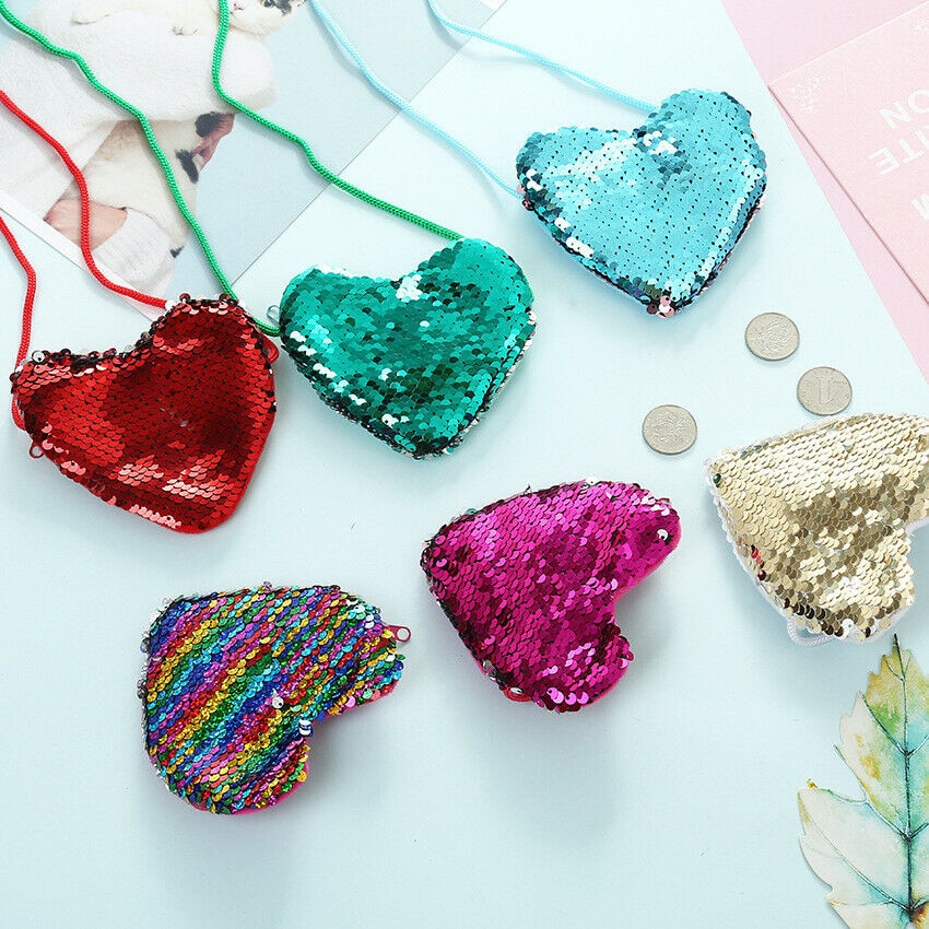 Kids Girl Childs Shoulder Paillette Bag Crossbody Heart Mini Bags Sequin Colorful Coin Purses