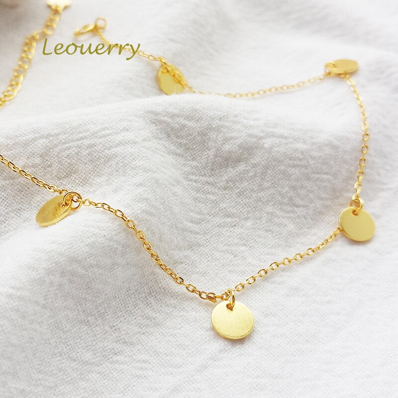 Leouerry 925 Stering Silber Einfache Gold Überzogene Waffel Quaste Sommer Strand Fußkettchen für Frauen Mädchen Fuß Armbinde Schmuck