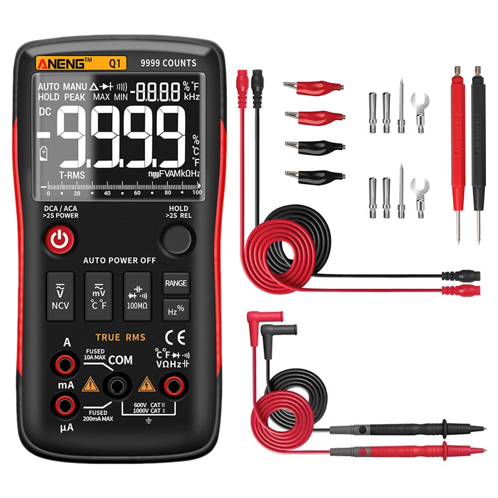 Q1 Multimeter Digital Capacitor 9999 Counts Analog Multimetro True RMS Auto Transistor NCV Ohm Tester
