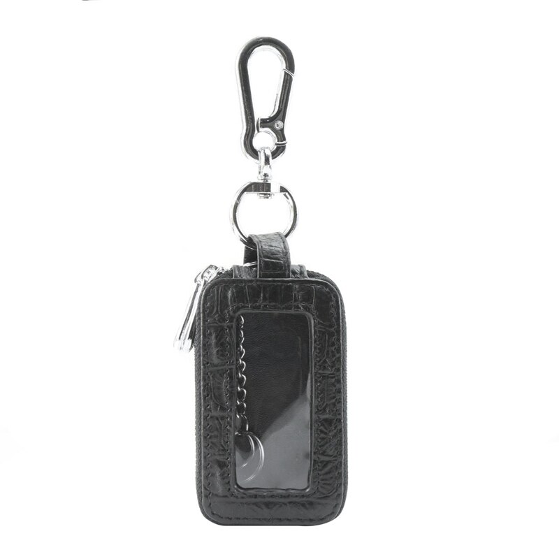 Voiture porte-clés portefeuille en cuir sac à fermeture éclair majordome porte-clés boîte Double fermeture éclair avec fenêtre: Black