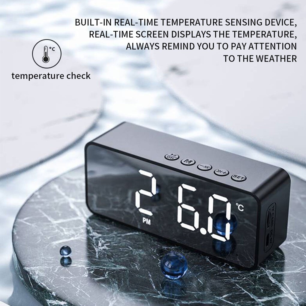Music Alarm Clock LED Digital Clock Alarms Temperature Display Bluetooth-Compatible V5.0 Speaker Support TF Card