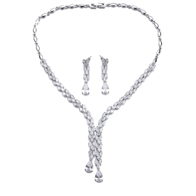 Emmaya Asimmetrico Disegno di Figura di Waterdrop Collana in Argento Placcato/Orecchino di Modo Regalo di Zircone Cubico per Le Donne squisito Ornamento