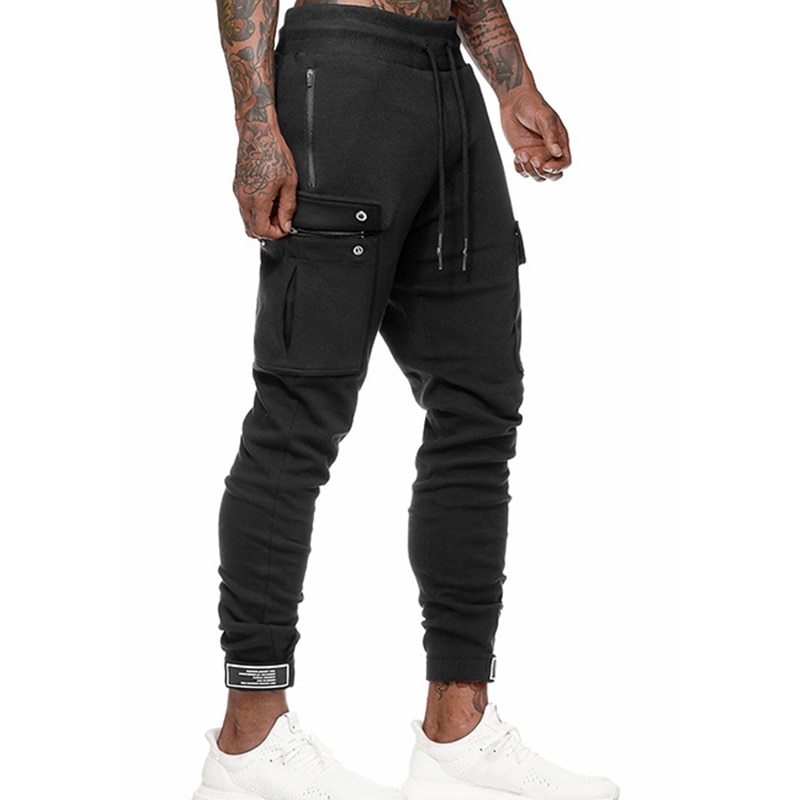 Stil overalls herre ensfarvet multipocket mærke herre sports fritidsbukser slim fit herrebukser med små fødder