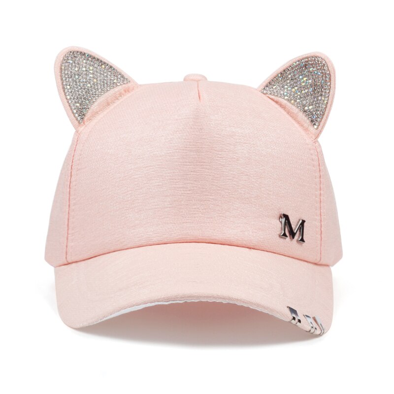 Meow – casquette de Baseball avec anneaux et dentelle pour femme, chapeau mignon en noir, blanc, rose, oreilles de chat, été automne