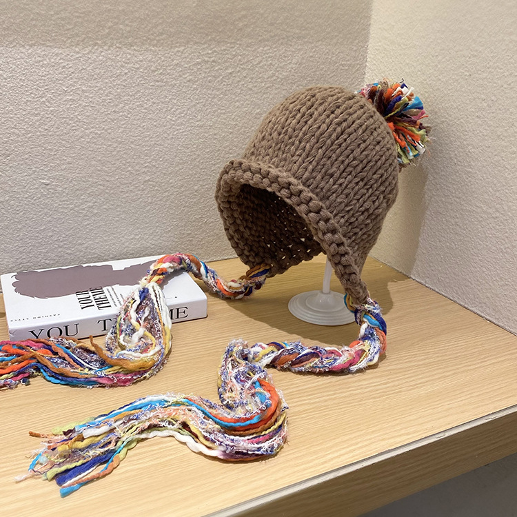 Mütze Männer Frauen bunte Quaste Twist flechten Hütte Herbst Winter warme Gehörschutz kappen Studenten vielseitige einstellen Kopf gestrickt: Antike Durcheinander