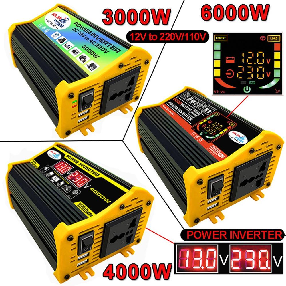Car Conversion Inverter LED Display Dual USB Black 6000W 4000W 3000W Inverter 12V-220V Multiple Protection