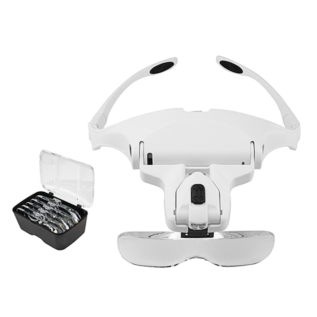 Hoofd Glas Led Lamp Hoofd Loupe Horloge Verlicht Vergrootglas Met 5 Lens