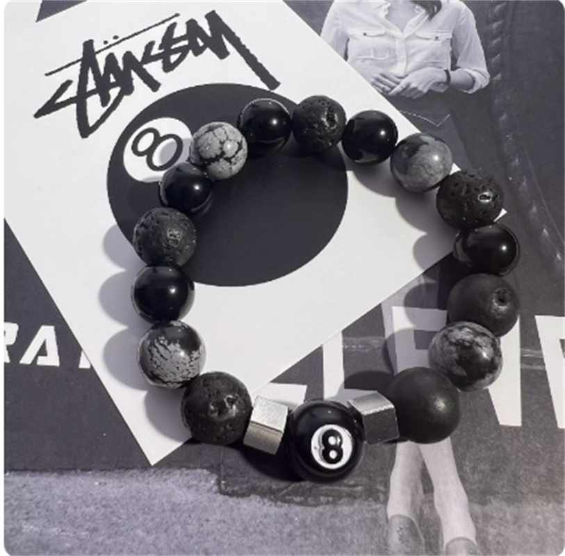 Nuovo braccialetto da biliardo nero con perline a 8 mani da donna, uomo, croce, accessori per gioielli di moda fortunati: Giallo brunastro