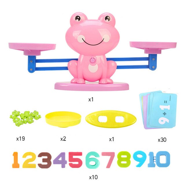 Math Match Game Board Toys Monkey Cat Digital Balance Scale Toy Kids Educational Learning Toy Add Subtract Math Toys Kids: frog pink