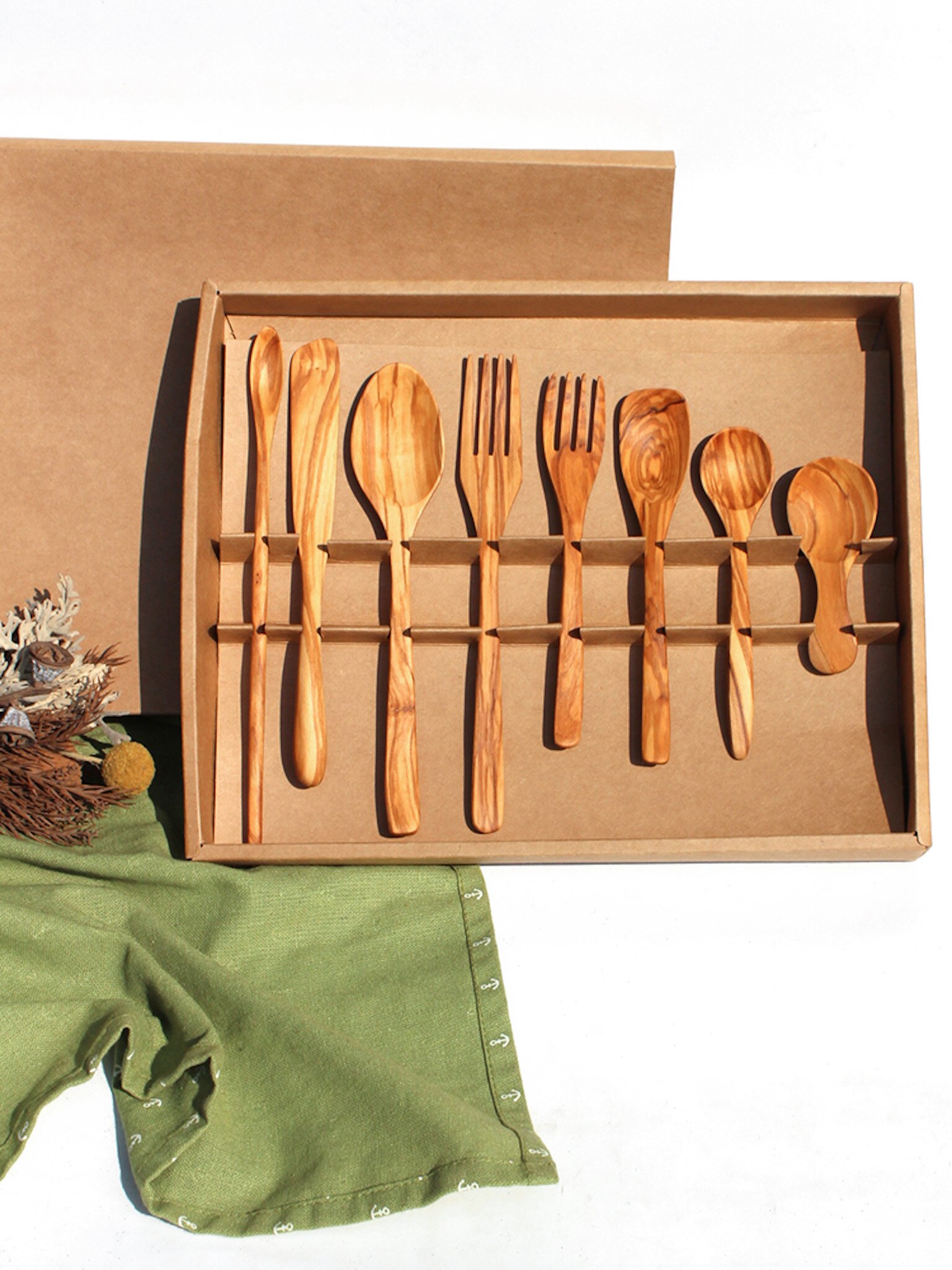 Olijf Houten Gebruiksvoorwerp kleine kitchenwares houten hand gemaakt Spatel en Lepel vork mes 8 set leuk voor kinderen #950