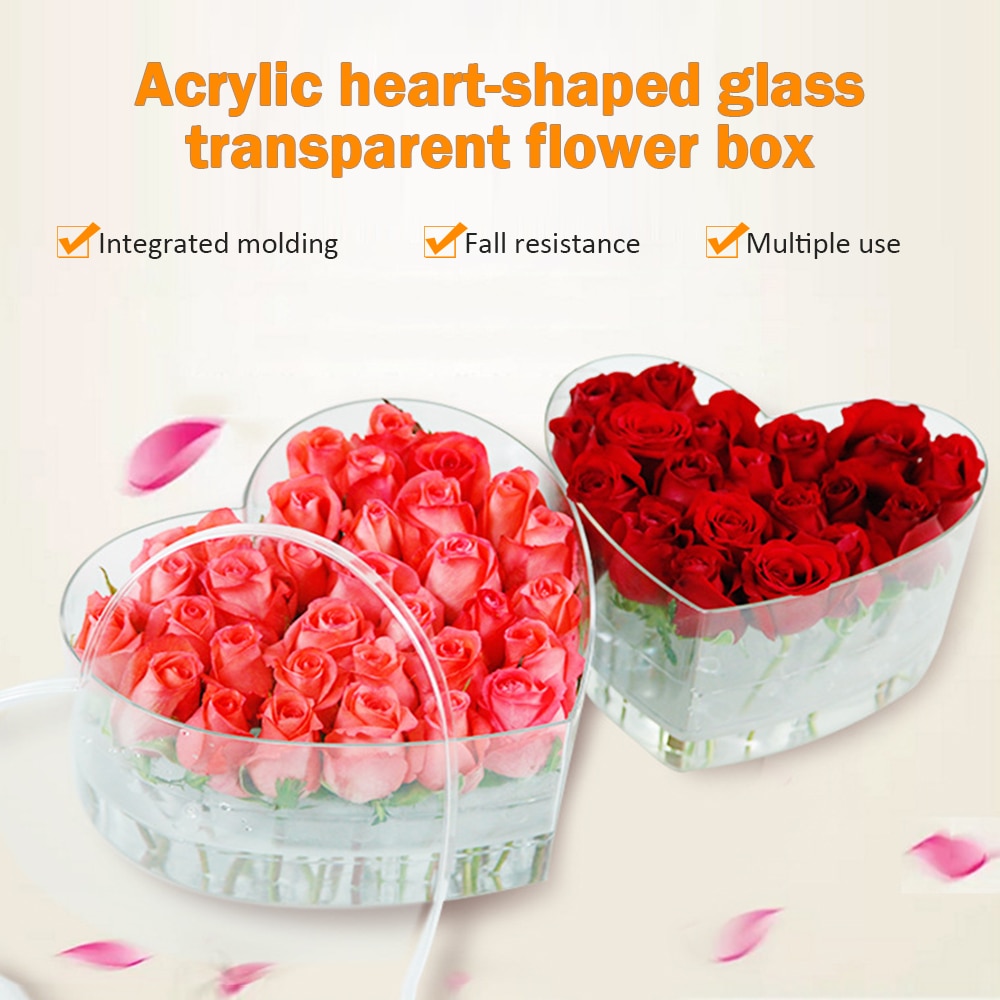 Heart Clear Acrylic Eternal Flower Boxes +Lid Transparent Rose Flower Packaging Florist Makeup Organizer Valentines Day DIY