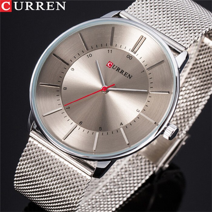 CURREN de lujo para hombre, relojes casuales impermeables de acero inoxidable, reloj de pulsera deportivo de cuarzo para hombre, reloj masculino: silver white