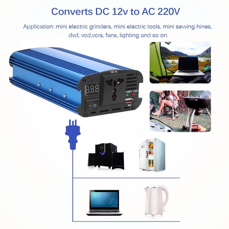 DC12 To 220V 3000W Solar Power Inverter AC Modified Sine Wave Converter Built-In Cooling Fan Manual Switch
