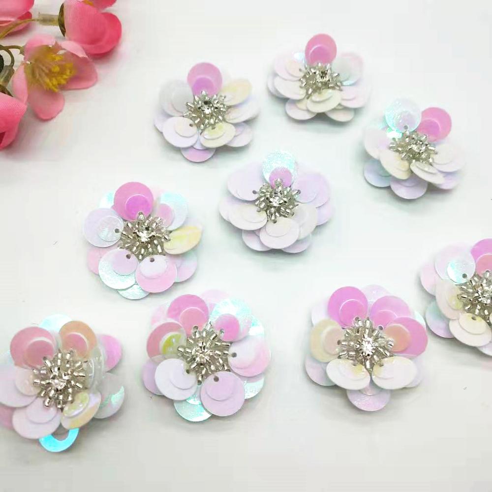 Fleurs artificielles AB blanches, 10 pièces/lot, 30mm, couture à la main, patchs à dos plat, bricolage, chaussures de mariage, accessoires de sacs, fleurs artificielles AB