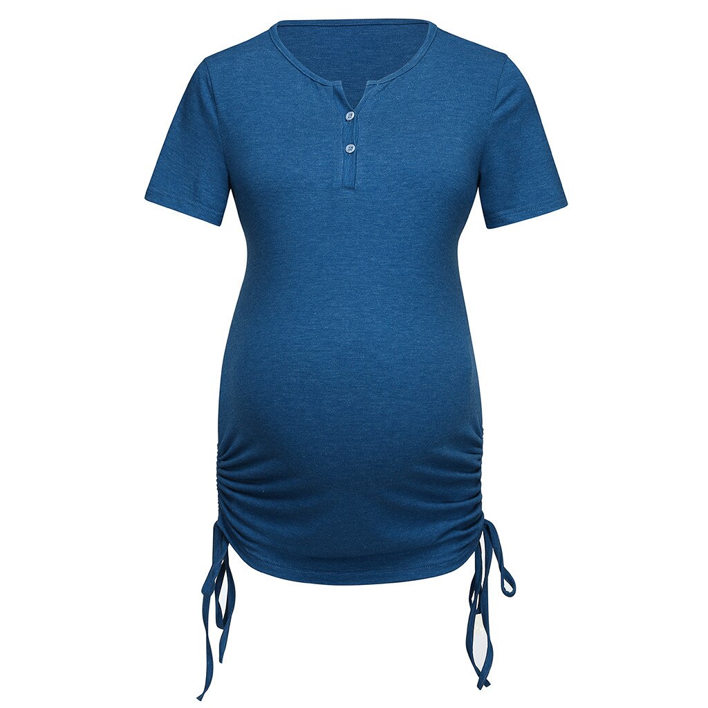 Nursing Cotton Clothes Women Solid Short Sleeve Breastfeeding Tops Maternity Summer Casual Clothes Premama Plus Size For S-3XL: Blue / L