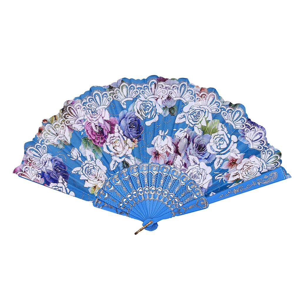 Vouwen Vintage Stijl Print Fan Chinese Japanse Patroon Home Decoratie Ornamenten Dance Hand Fan Art Craft # W3: Sky blue