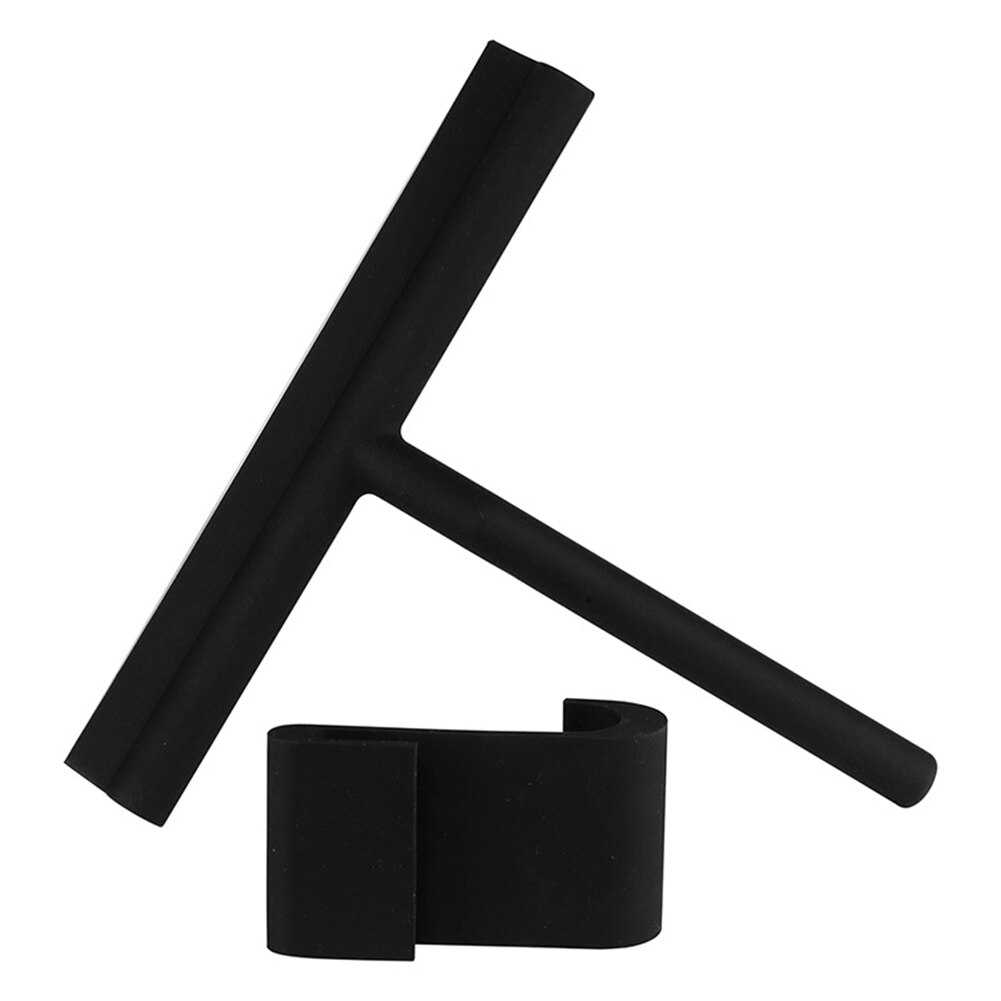 Glas Wischer Dusche Rakel Fenster Glas Wischer Schaber Reiniger mit Silikon Klinge Halfter Haken für Badezimmer Küche Auto Glas: Schwarz mit Haken