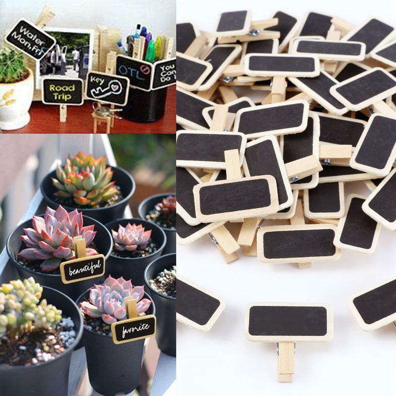 50 Mini schoolbord hout bericht slate rechthoek clip clip panel card memo label prijs plaats nummer tafel