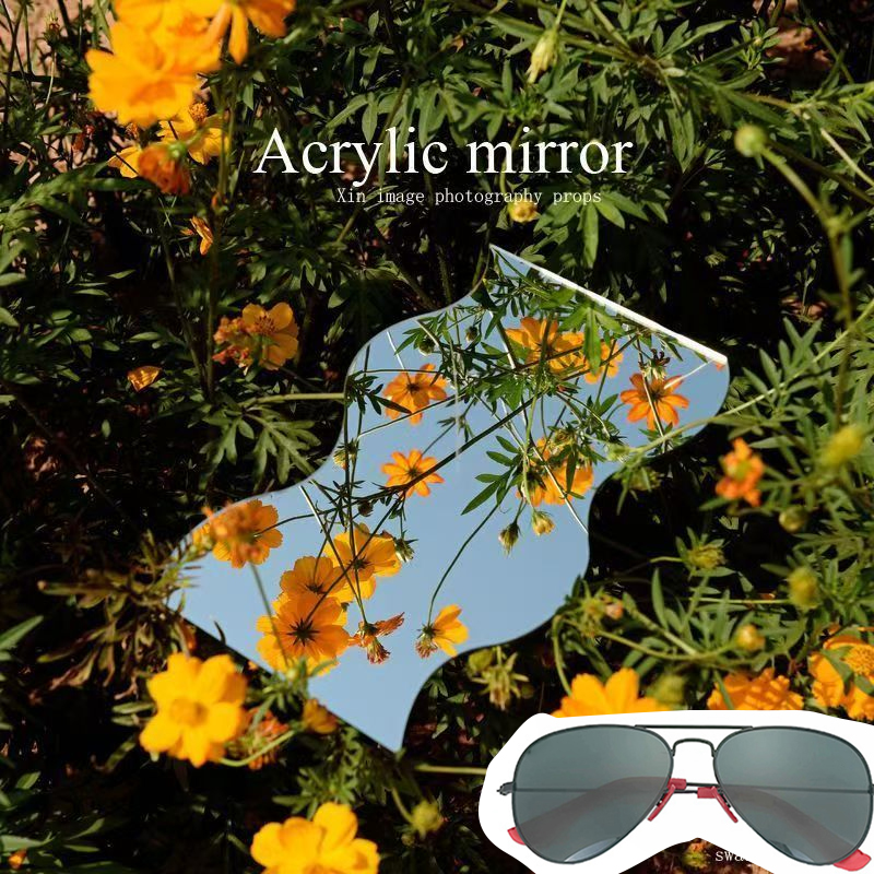 Outdoor mirror for taking photos, outdoor round mirror, frameless hand-held selfie mirror, makeup lens: Silver