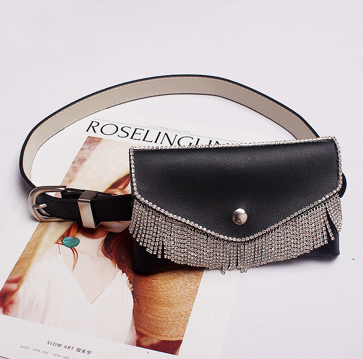 Nuovo Sacchetto della Vita di Modo di Scintillio Pieno di Diamanti Scuro Buckle Pu Cintura In Pelle Tasche Cinghia Delle Signore Dual-utilizzare Tre Opzionale sacchetto di marea 729