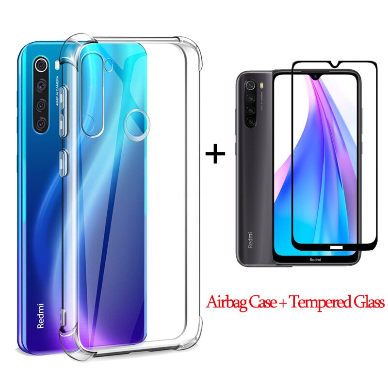 3-in-1 Airbag capa,Case + Glass Xiaomi Redmi Note 8 Pro 8 T 360 Full Cover Case redmi-note-8t Clear case note 8t nfc Back Cover: For Redmi note 8t / Case and Glass