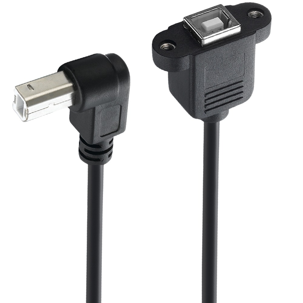 Bochara 90degree USB 2.0 Type B Male to Type B Female Printer Extension Cable With Panel Mount Screw Hole 30cm 50cm 100cm