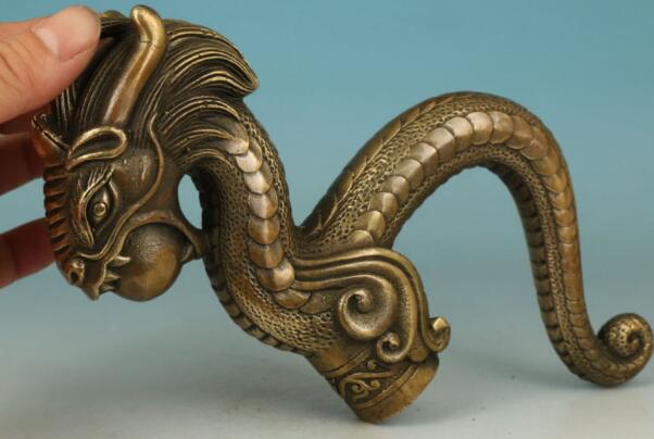 Kinesisk gammel bronze håndskåret cobra statue sukkerrør spadserestok hoved