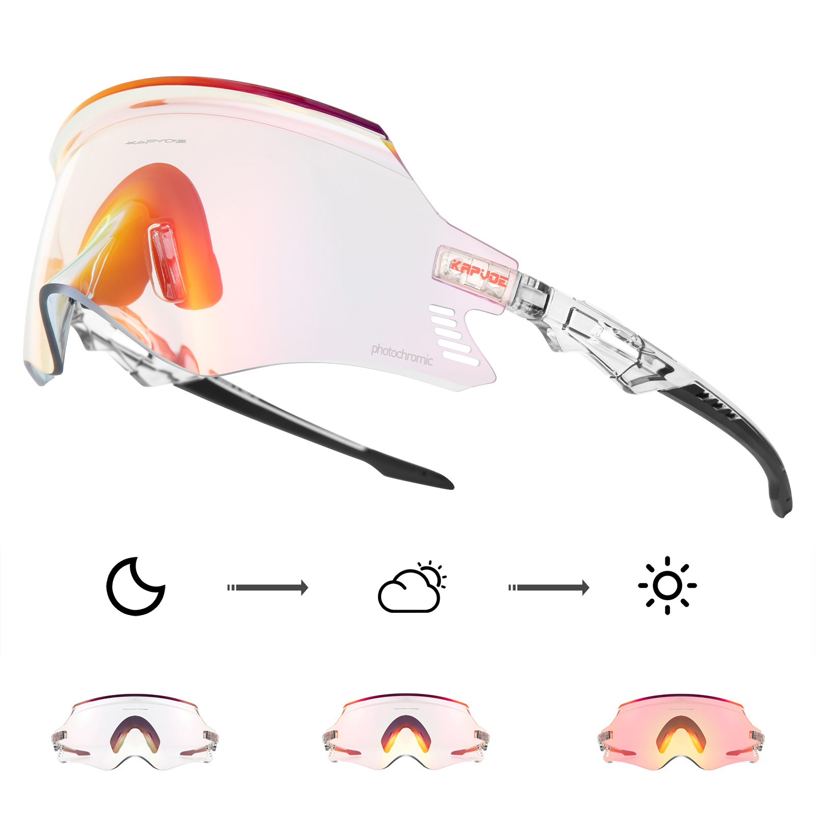 Kapvoe-Photochromic Sports Sunglasses for Man Road MTB Bicycle Glasses Riding Goggle Sports Eyewear Bike Women Cycling Glasses: Lavender