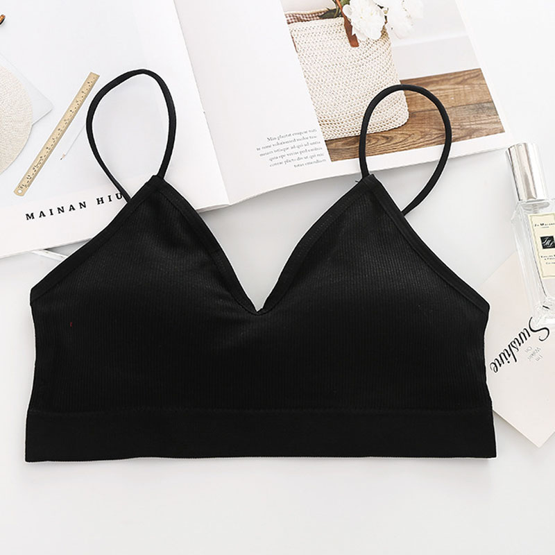 Elastic Gathering Bralette Push Up Bra Summer Anti-light Korean Style Wild Bras Tube Top Sexy No Rims Bra Wireless Bra Tops: black