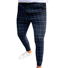 Hosen Männer Plaid drucken Kordelzug Elastische Beiläufige Bleistift Hosen Hosen