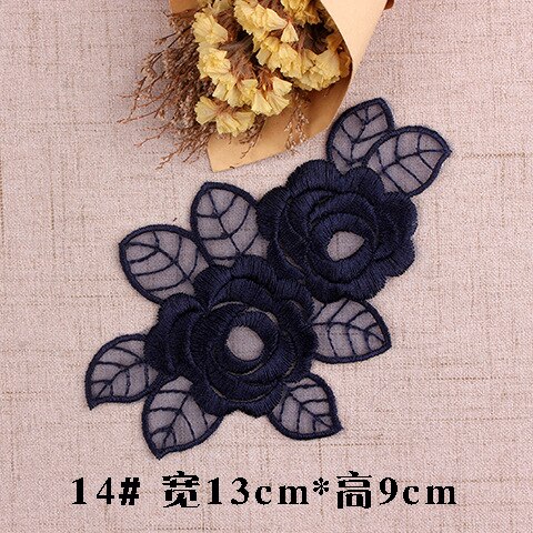 Parches bordados de encaje azul oscuro azul marino, iones para coser en ropa, apliques de mariposa y flores de Organza para ropa, pantalones vaqueros, vestido, rayas DIY: Latón