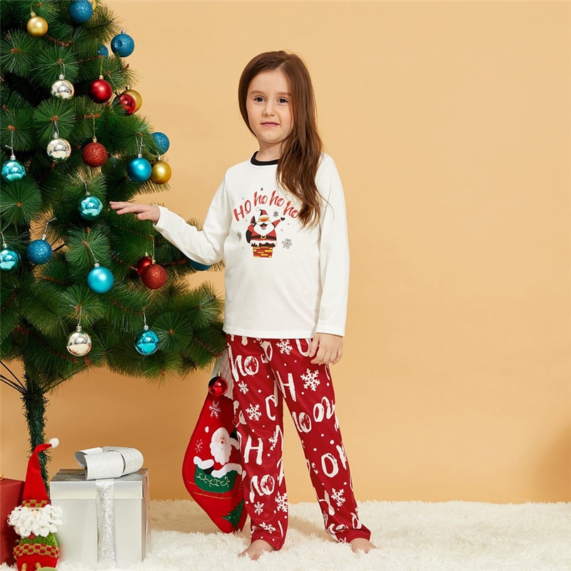 Familie bijpassende kerst pyjama sets vader moeder kind cartoon kerstman bedrukt nachtkleding homewear voor kerstfeest