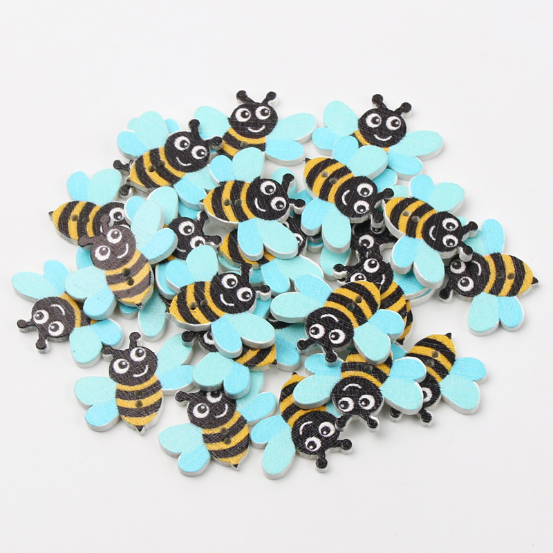 Boutons en bois d'animaux à 2 trous, 20 pièces, abeille mignonne, pour accessoires de couture, vêtements, couture, Scrapbook, artisanat de décoration