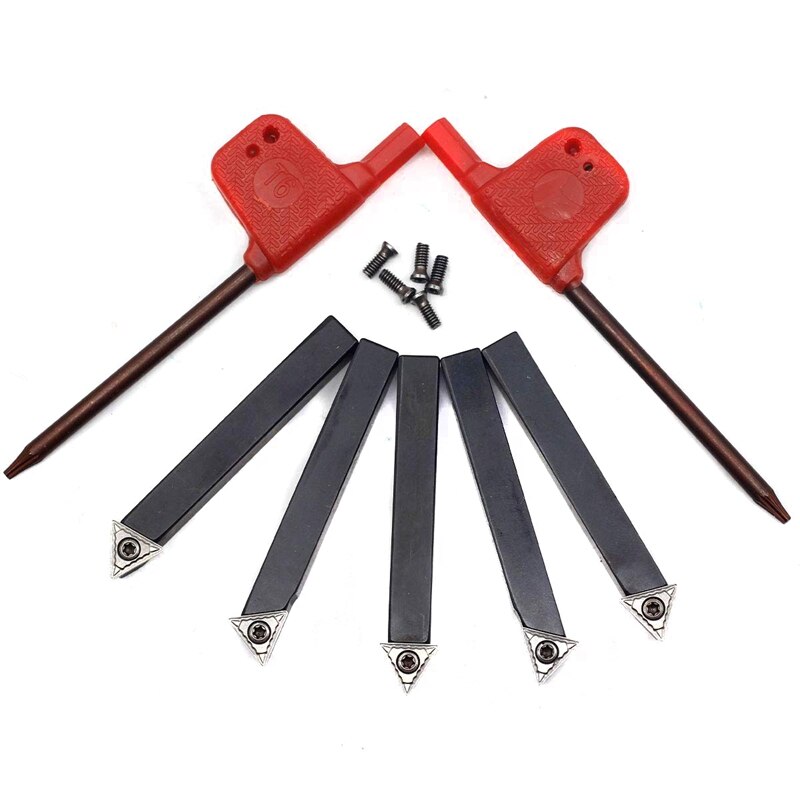 1/4 inch Mini Indexable Carbide Lathe Turning Tool Holder Lathe Bit Set with Carbide Inserts TCMT090204, 5 Pieces