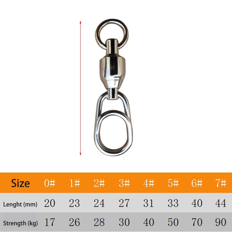 Connecteur de pêche à enroulement pivotant, en acier inoxydable, avec roulement à billes, Clip de pêche à encliquetage rapide, 10 à 50 pièces
