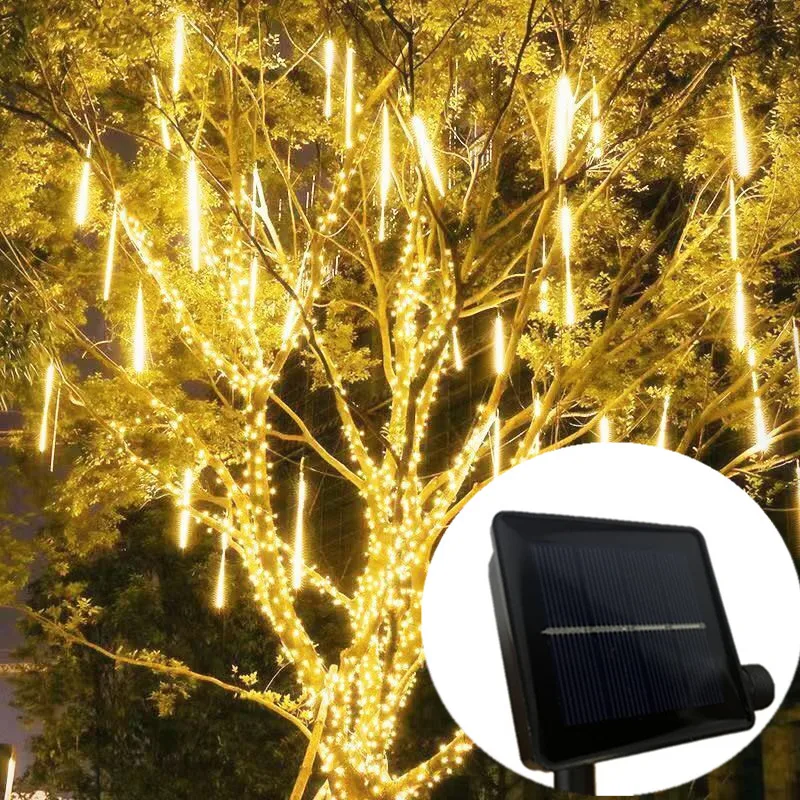 Garten-Camping-Dekoration, 8 Röhren, 30/50 cm, Solarlicht, Lichterkette für Höhle Außenbereich, LED-Meteorschauer, Regen-Lichterkette für Baumdekoration: Warmes Weiß / 300w