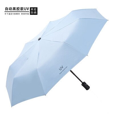 1ps Anti-Uv ins frauen stil Automatische Regenschirm 3-fach Sonnig regenschirm Beschichtung Regen Schicht Winddicht Tragbare Regenschirme 50%: Automatic sky blue