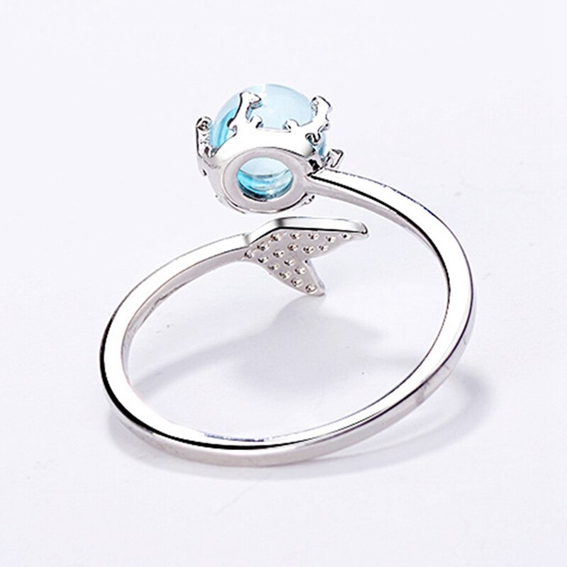 Japan En Zuid-korea Zilveren Kleur Blauw Crystal Mermaid Bubble Open Ringen Voor Vrouwen Creatieve Mode-sieraden Кольцо Женское