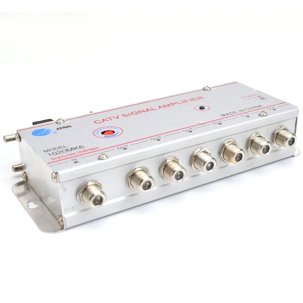 Cable TV Amplifier 1 input 6 Outputs 20dB Gain for Analogue Signals / Digital / Terrestrial DTMB / Outdoor Antenna Signals, Etc.