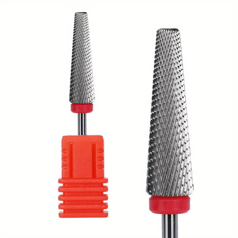 Brocas para uñas superlargas 5 en 1, broca cónica cruzada de carburo de 3/32 pulgadas, Lima eléctrica giratoria bidireccional, accesorios para manicura: Rojo