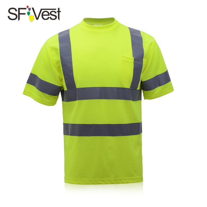 Men's knitted reflective work shirts safety yellow shirts