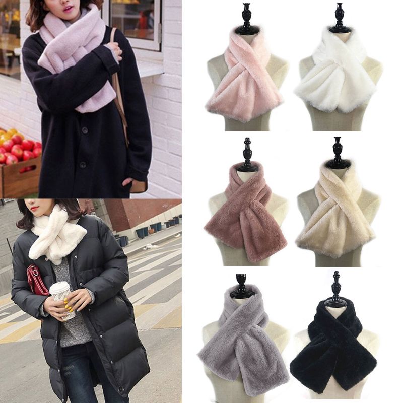 15 x 90cm kvinder vinter tykkere plushfur tørklæde solid slik farve krave sjal hals varmere skuldertræk strikket halstørklæde l