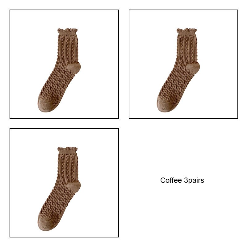 Women cotton socks 3pairs/lot Bubble mouth Retro japanese style collage socks girl female socks VKMONY: Coffee3