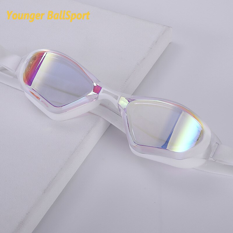 Swimming Waterproof Soft Silicone Glasses Swim Eyewear Clear HD Anti-Fog UV Men Women Goggles Diving Glasses Adlut: white-elec