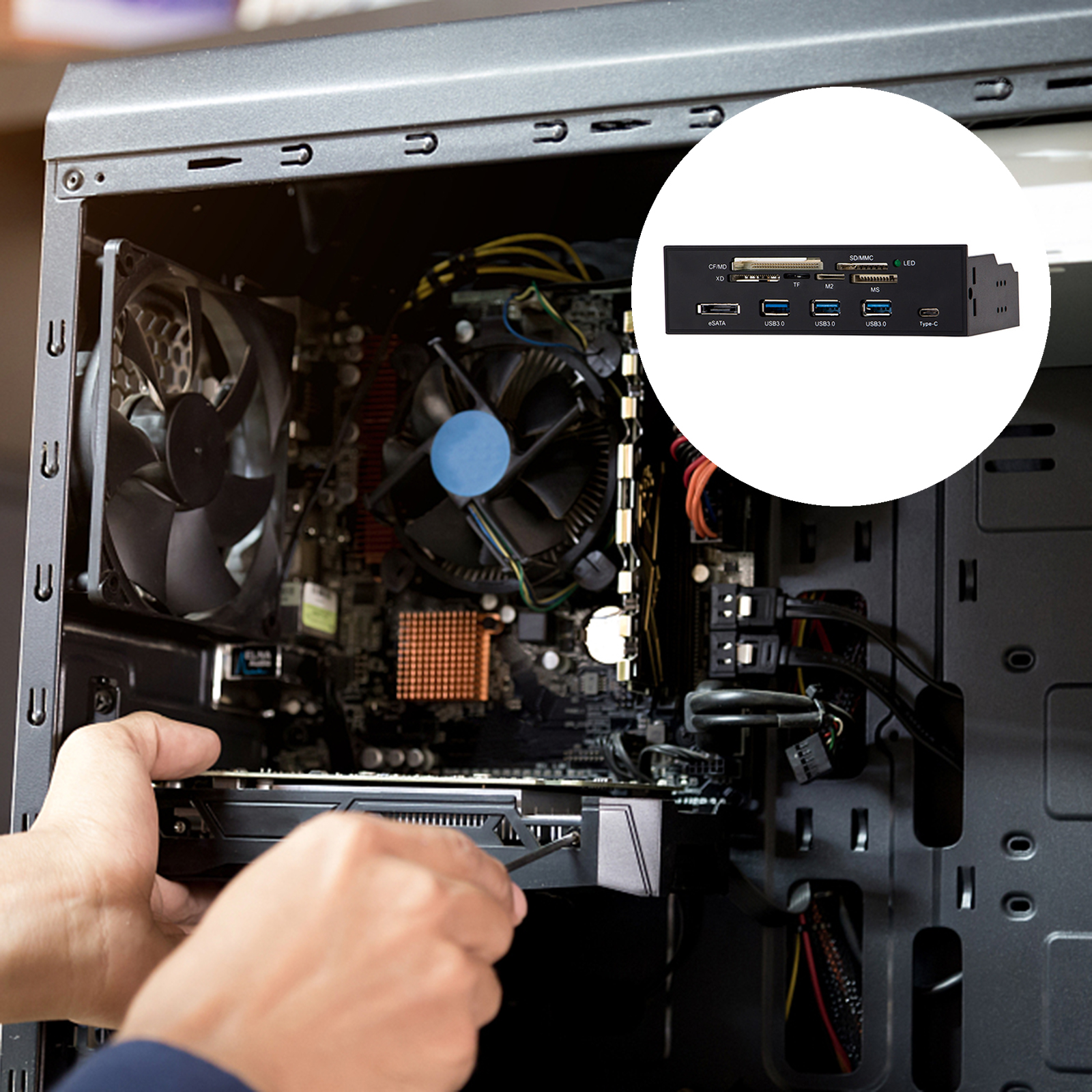 Multifunction Front Panel USB 3.0 Hub 5.25&quot; Media Dashboard Internal Card Reader Expansion Panel For Computer Case Front Bay​