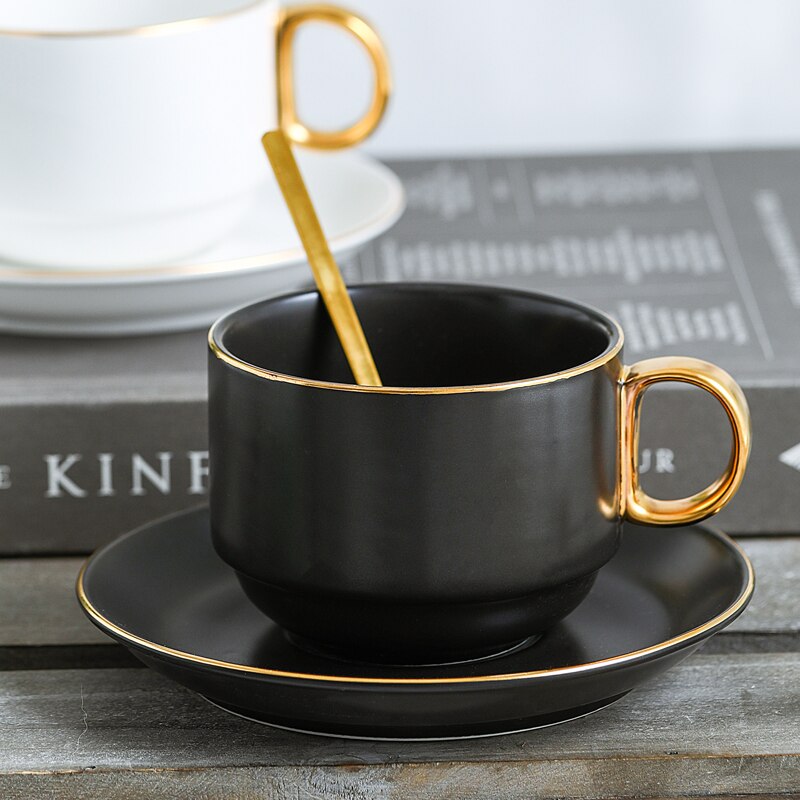 Nordiska kaffekoppset guldkant te kopp och fat porslin kaffemuggar te set tazas de ceramica mate koppar  ac50bd